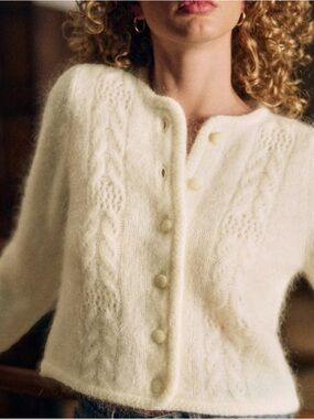 Sézane Evi cardigan, ecru, XXL, out to pit is 20”